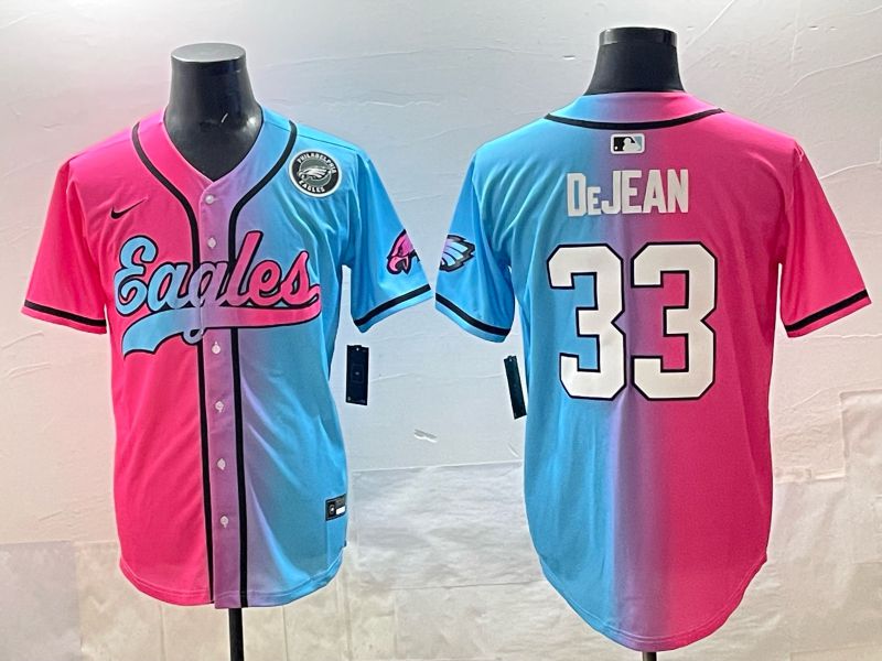 Men 2025 Philadelphia Eagles #33 Dejean Blue pink Nike Limited NFL Jersey style 09